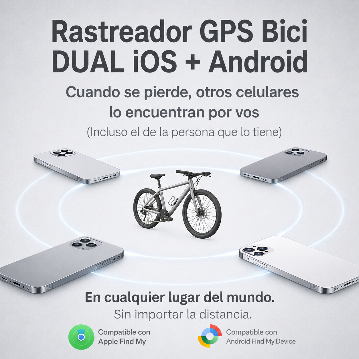 Rastreador Tipo GPS Para Bicicletas.          |             Compatible con Android y Apple